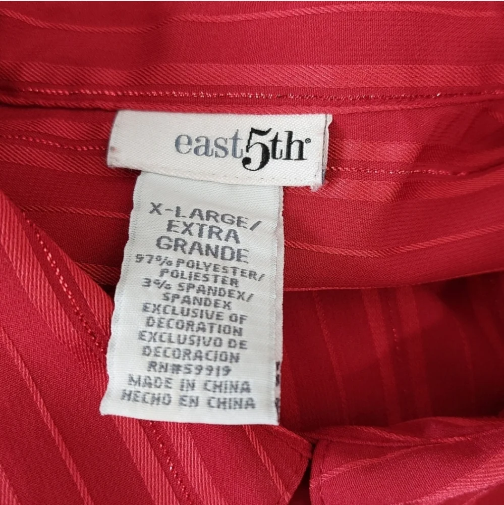 East 5th Red Metallic Diagonal Stripes Button Front Blouse Size XL - Picture 10 of 11